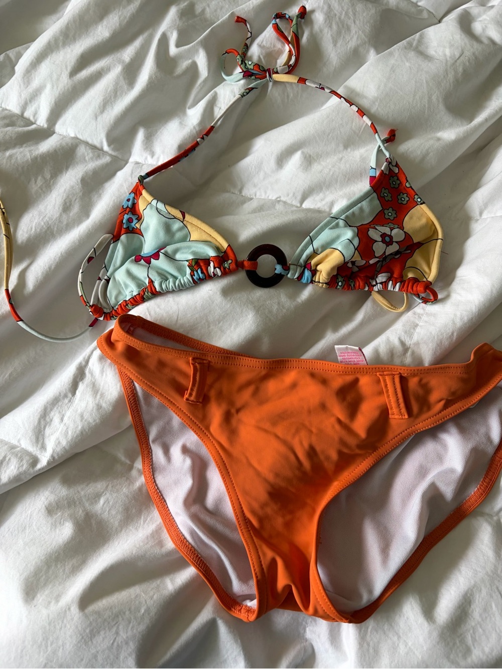 Target Floral Triangle Bikini Top with Bright Orange Bottoms